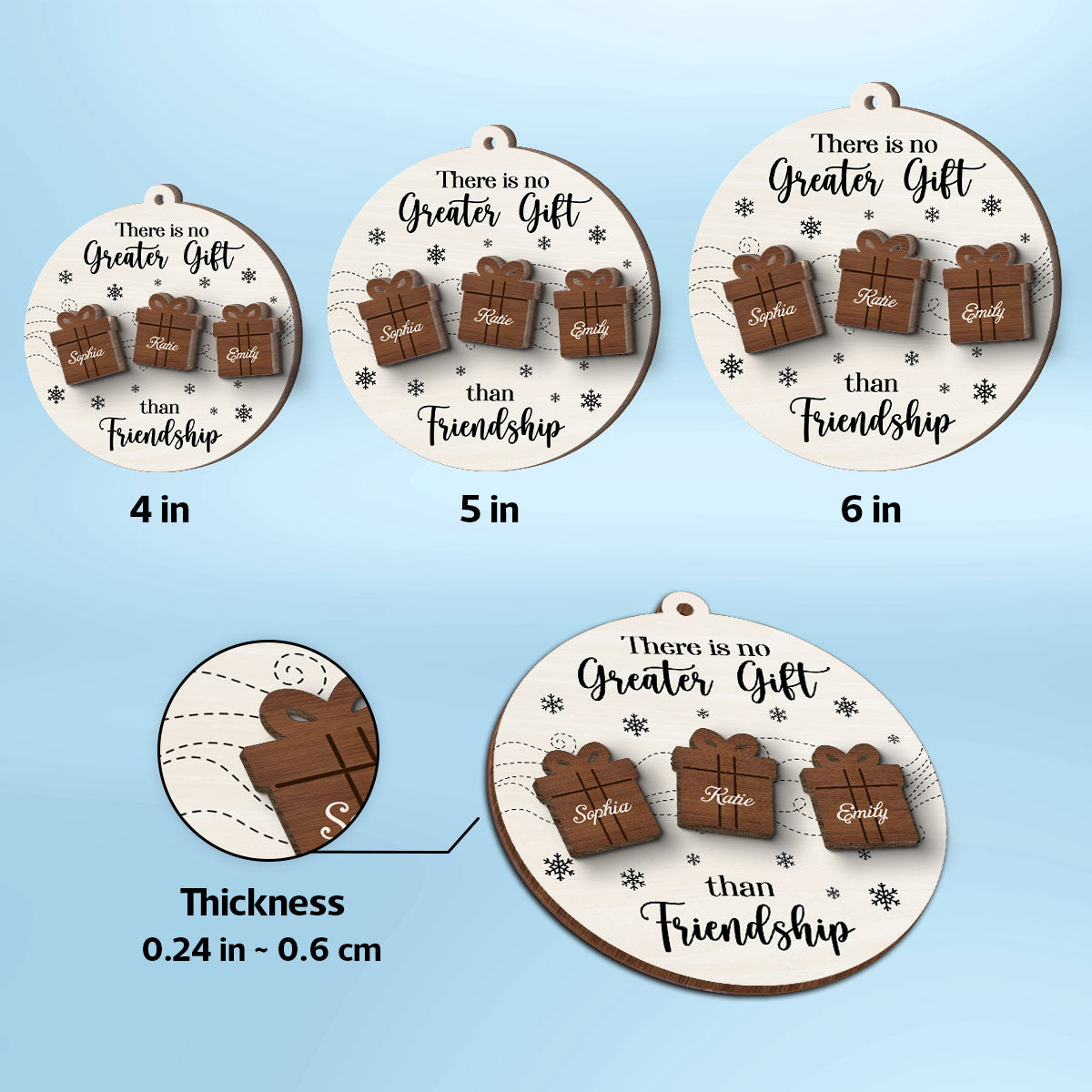 Friendship Siblings Family There Is No Greater Gift Personalized 2-Layer Wooden Ornament