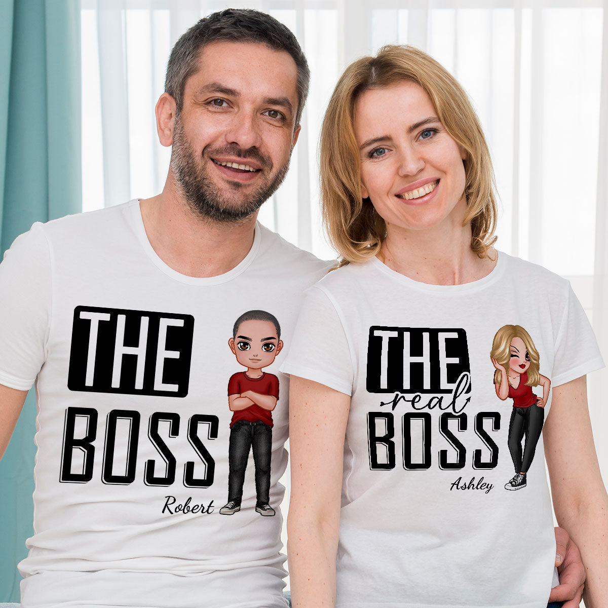 The Boss The Real Boss Funny Valentine‘s Day Gift For Couple Personalized Matching Shirts [Set of 2 Shirts]