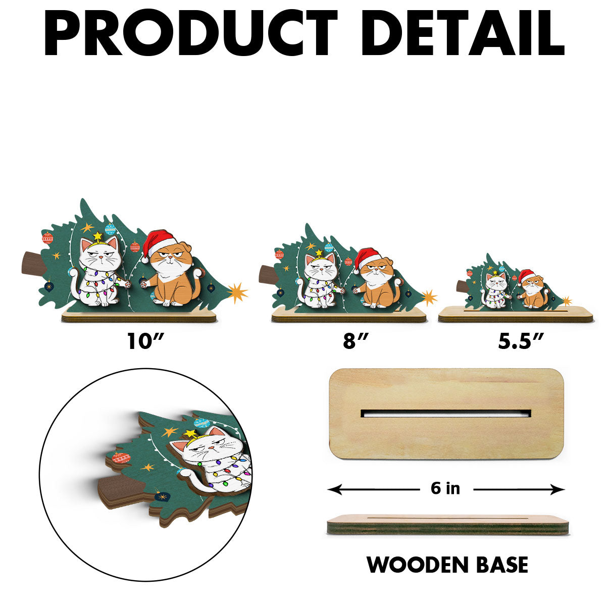 Naughty Cats Fallen Christmas Tree Personalized 2-Layer Standing Wooden Plaque