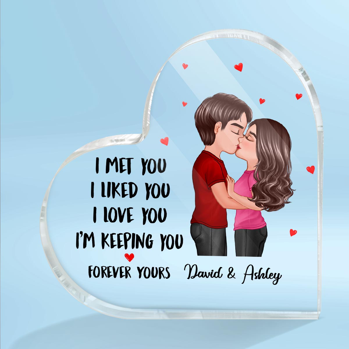Doll Couple Kissing I Met You Gift For Him For Her Personalized Acrylic Heart Plaque