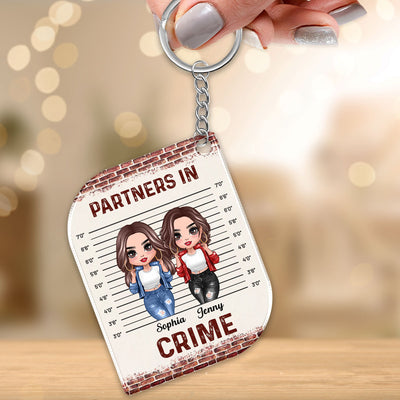 Partners In Crime Cool Doll Besties Mugshot Personalized Acrylic Keychain