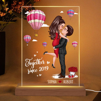 Doll Couple Kissing Hugging Air Balloons Personalized Plaque LED Night Light - Gift For Him Gift For Her