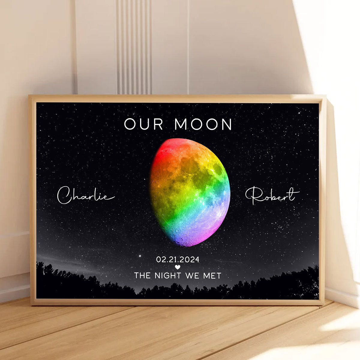 Our Moon LGBTQ Couple Gift Moon Phase Art Personalized Poster, Pride Month Gift, Anniversary Gift