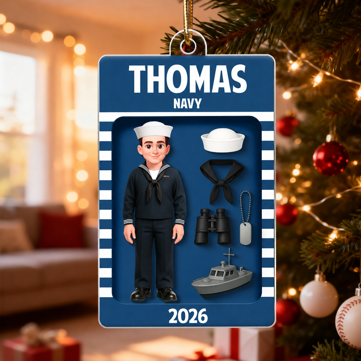 Navy Action Figure 3D Effect - Personalized Acrylic Ornament - Special Gift For Navy