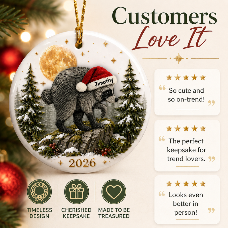 Lovable Viral Jimothy Raccoon Ceramic Ornament - Trending 2026 Keepsake
