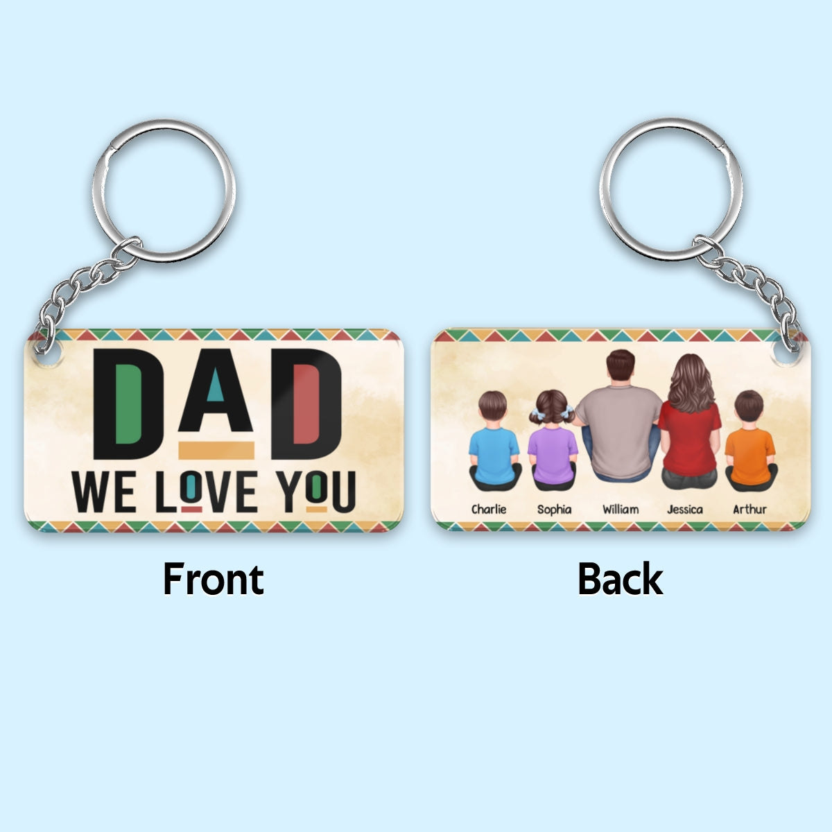 Best Dad Ever Colorful Pattern Back View Man Kids Dog Cat Personalized Acrylic Keychain