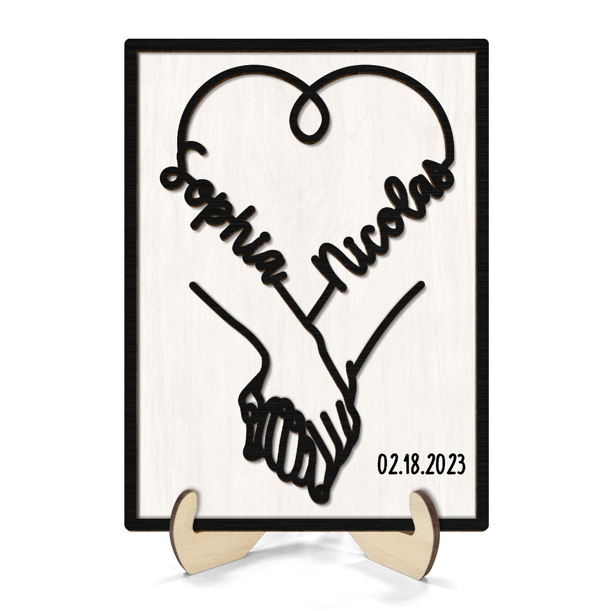 Couple Hand in Hand  Gift Anniversary Wedding Gift Personalized 2-Layer Wooden Plaque