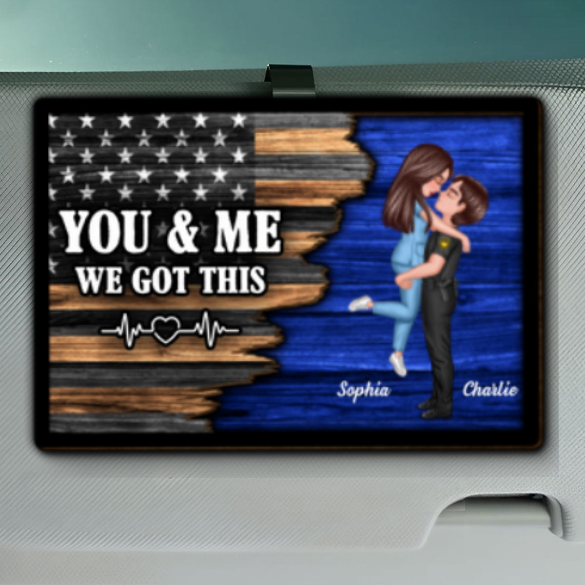 Hero Couple Hugging Kissing Half Flag  Gift by Occupation Gift For Her Gift For Him Personalized Car Visor