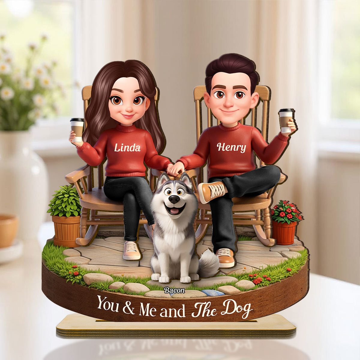 You And Me And The Fur Babies - Personalized Standing Wooden Plaque - Gift for Couple