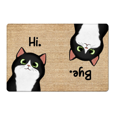 Hi Bye Cute Peeking Fluffy Cat Housewarming Gift For Cat Lover Personalized Doormat