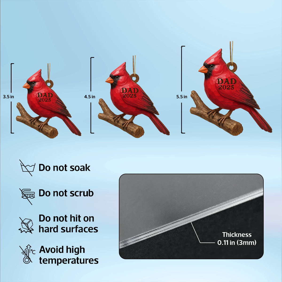 3D Effect Vintage Cardinal Memorial Christmas Personalized Wooden Ornament, Heartwarming Simpathy Gift, Remembrance Gift