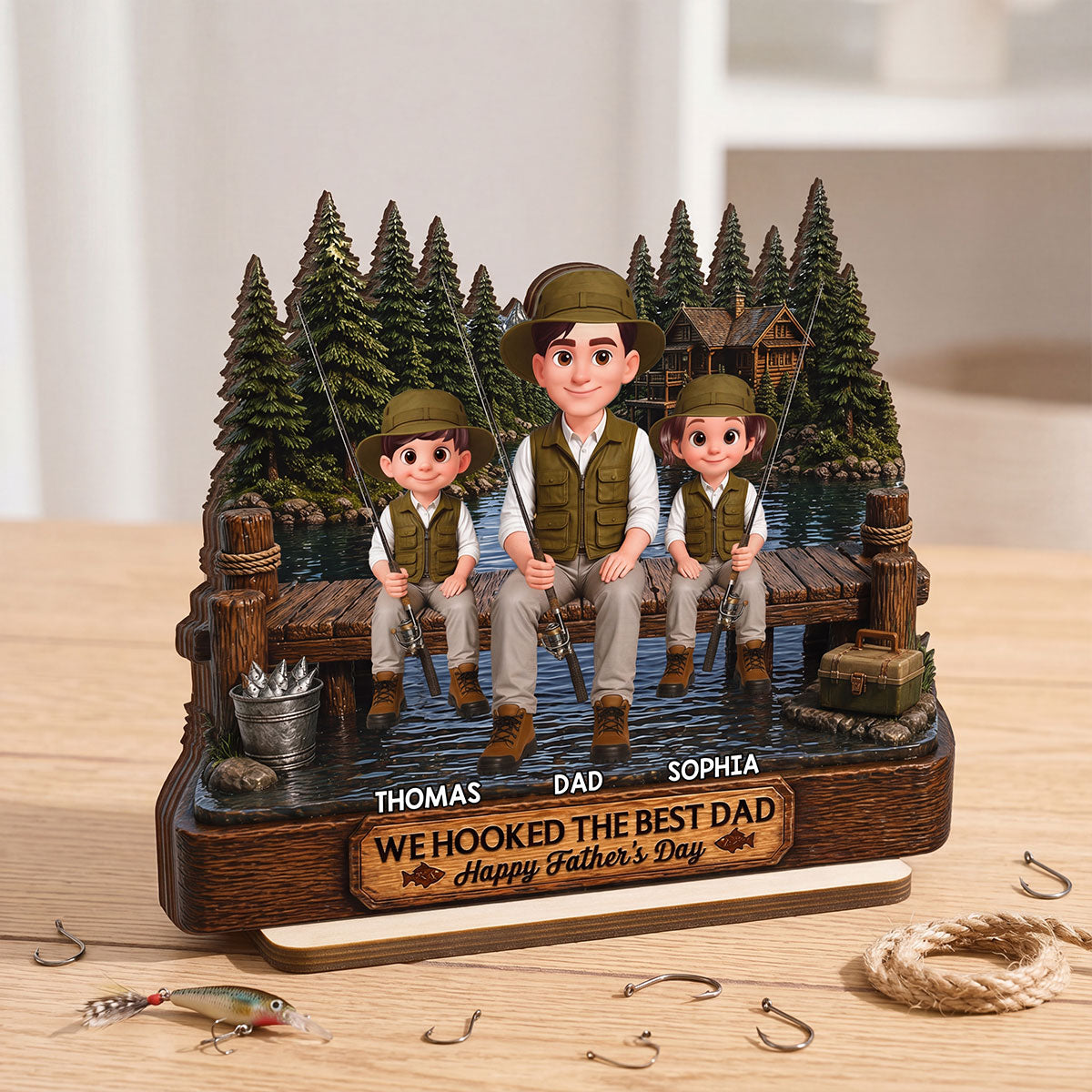 Fishing We Hooked The Best Dad - Personalized 2-Layered Wooden Plaque - Father's Day Gift For Fishing Dad, Fishing Lovers