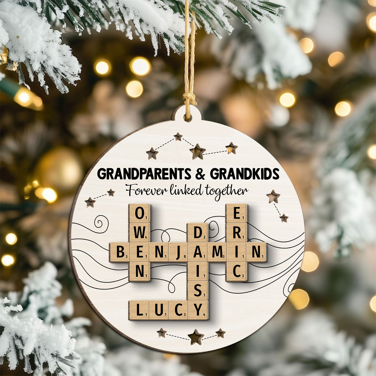 Christmas Grandparents Grandma Grandpa Grandkids Forever Linked Together Crossword Art Personalized 2-Layer Wooden Ornament