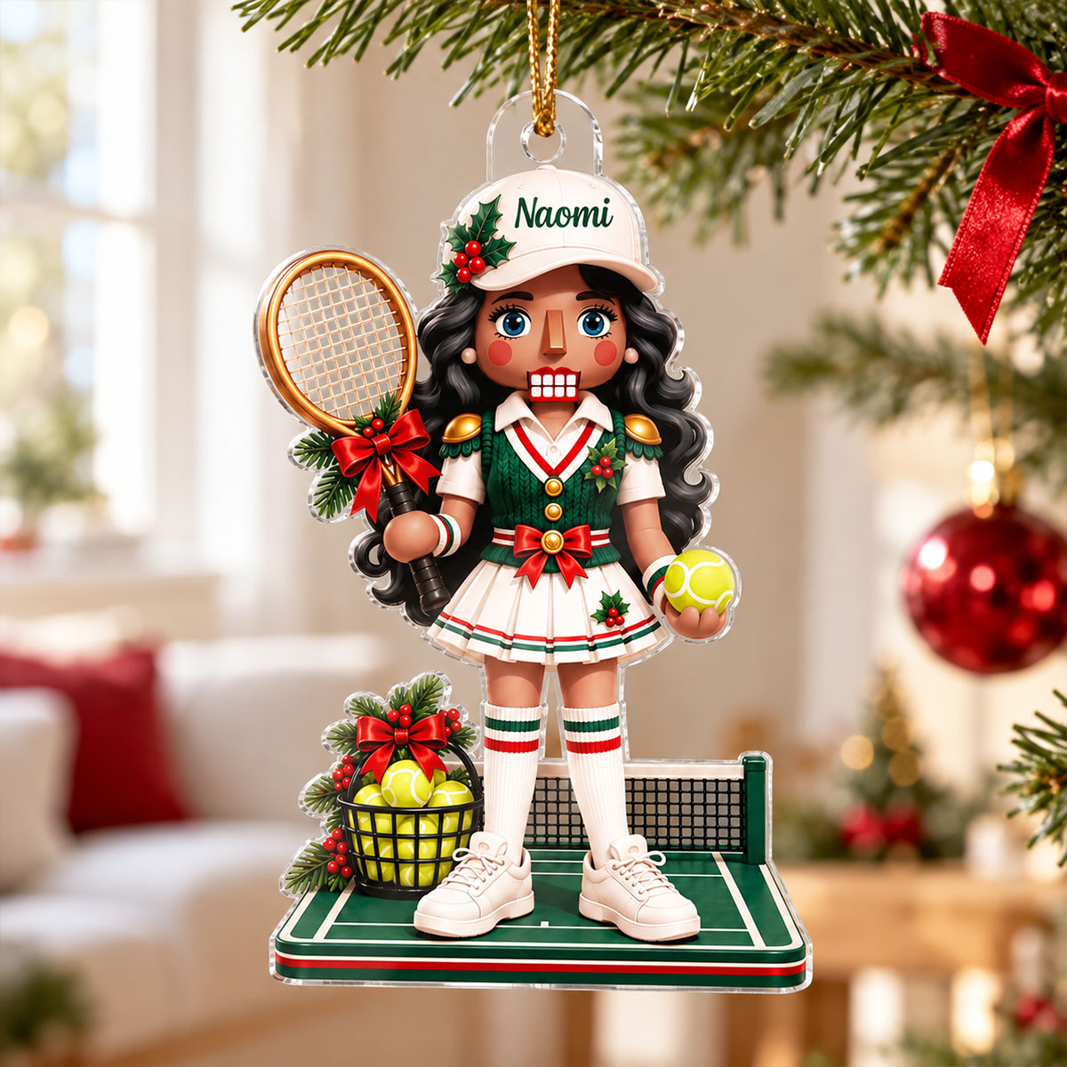 Custom Female Tennis Nutcracker - Personalized Acrylic Ornament - Christmas Gift for Daughter, Granddaughter