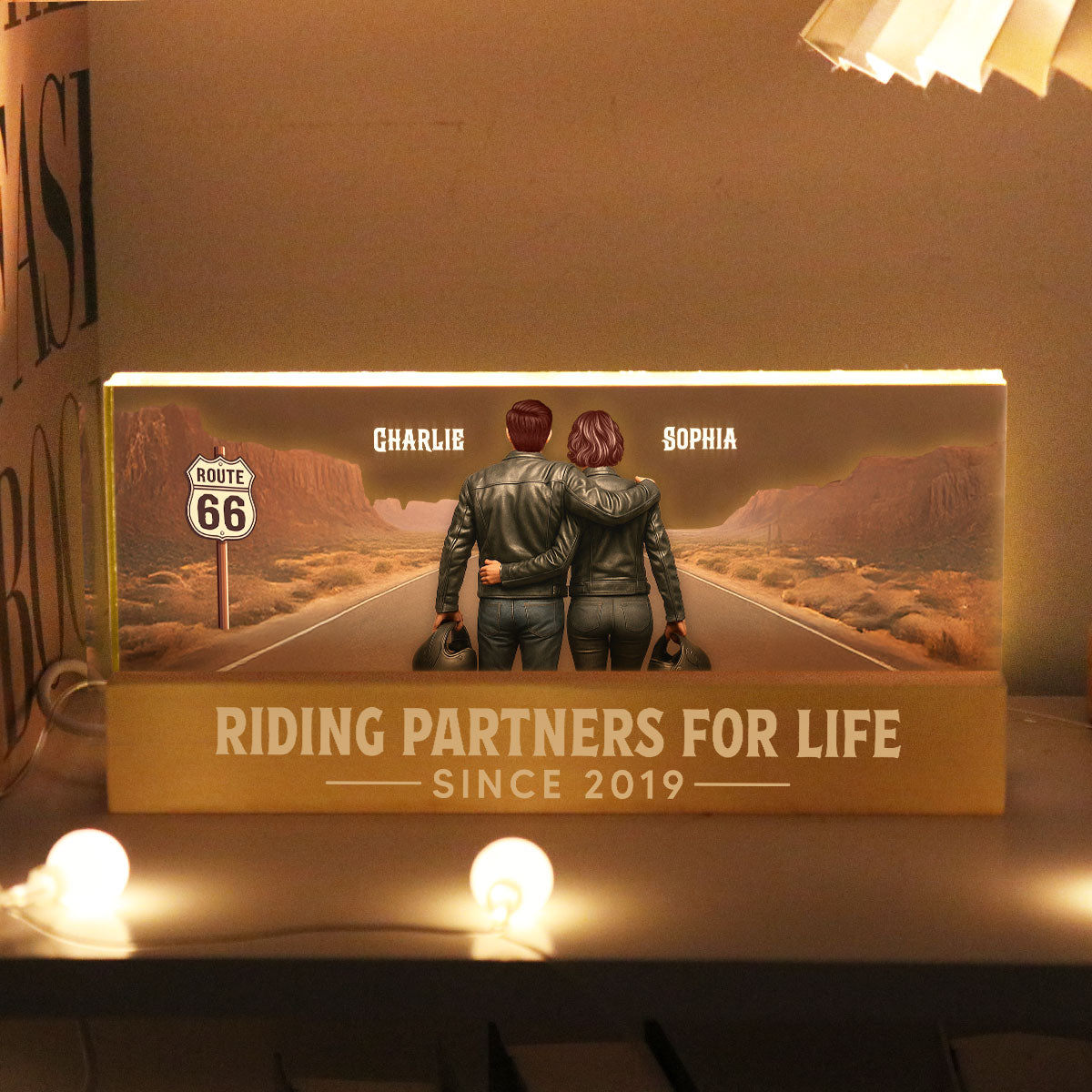 Eternal Love Back View Biker Couple Riding Partners For Life - Personalized Acrylic Block LED Night Light - Gift For Couple, Bikers, Gift For Him, For Her
