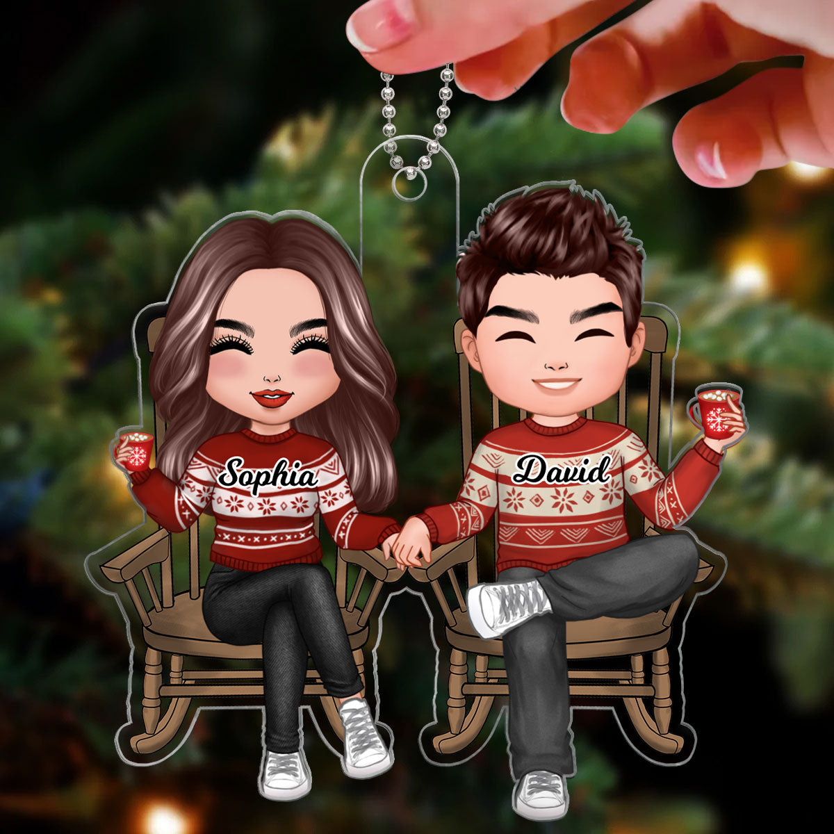 Doll Couple Sitting On Chair Christmas Gift For Him For Her Personalized Acrylic Ornament
