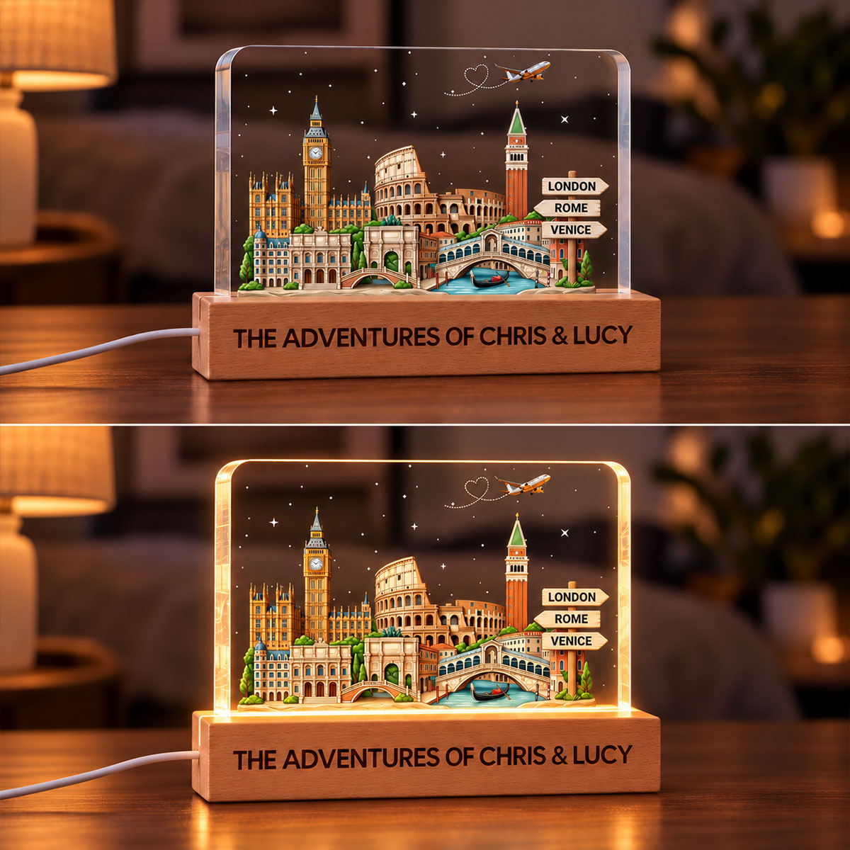 Travel Destinations The Places You've Been Landmarks - Personalized Acrylic Block LED Night Light - Traveling Destination Keepsake, Christmas Gift For Traveling Lovers