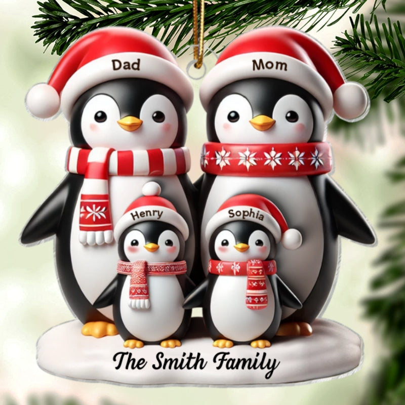 3D Effect Penguins Family Christmas Personalized Acrylic Ornament
