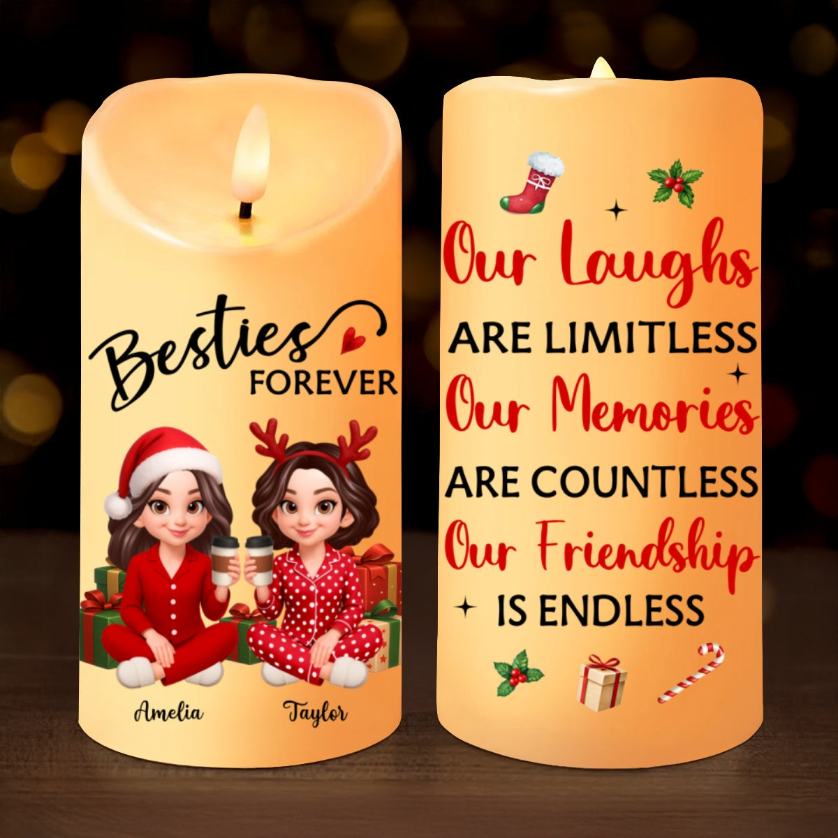 Christmas Besties Our Friendship Is Endless Personalized LED Candle