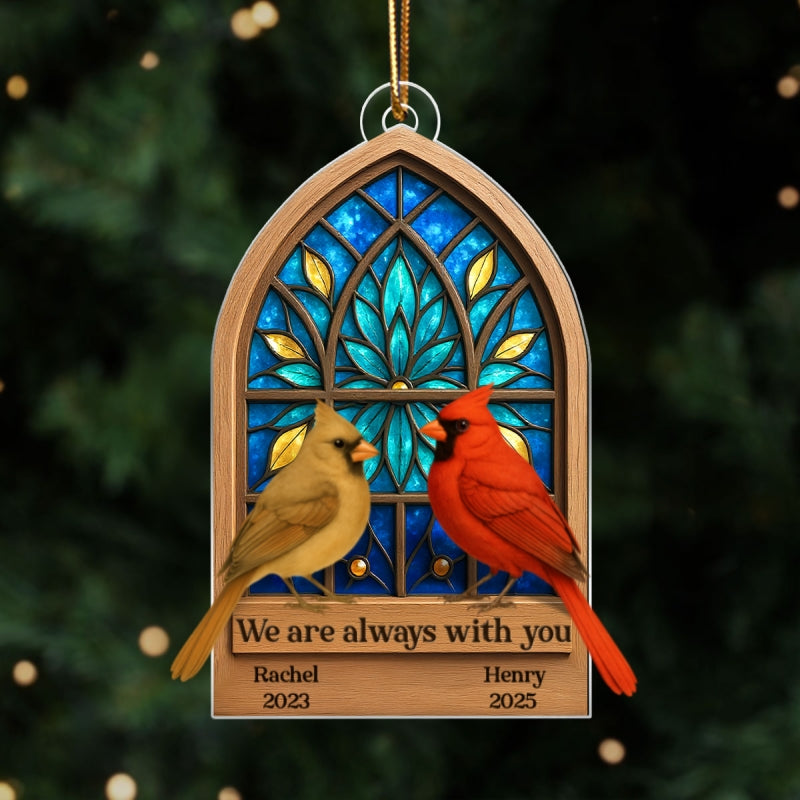 Cathedral Window Cardinal Always with You Personalized Acrylic Ornament, Meaningful Memorial Sympathy Gift