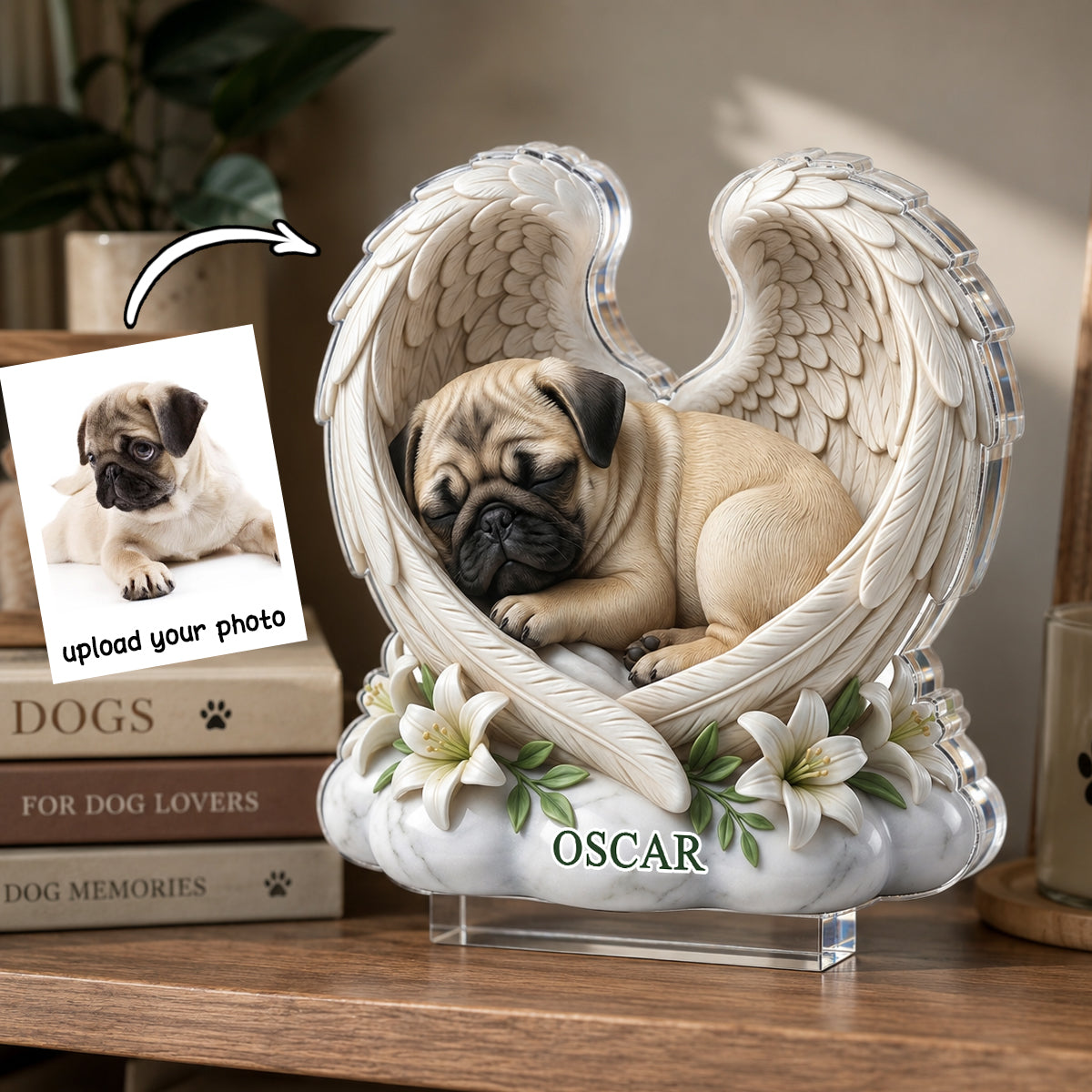 Custom Dog Angel Wings Statue - Personalized Acrylic Block Plaque - Heartfelt Pet Memorial Gift