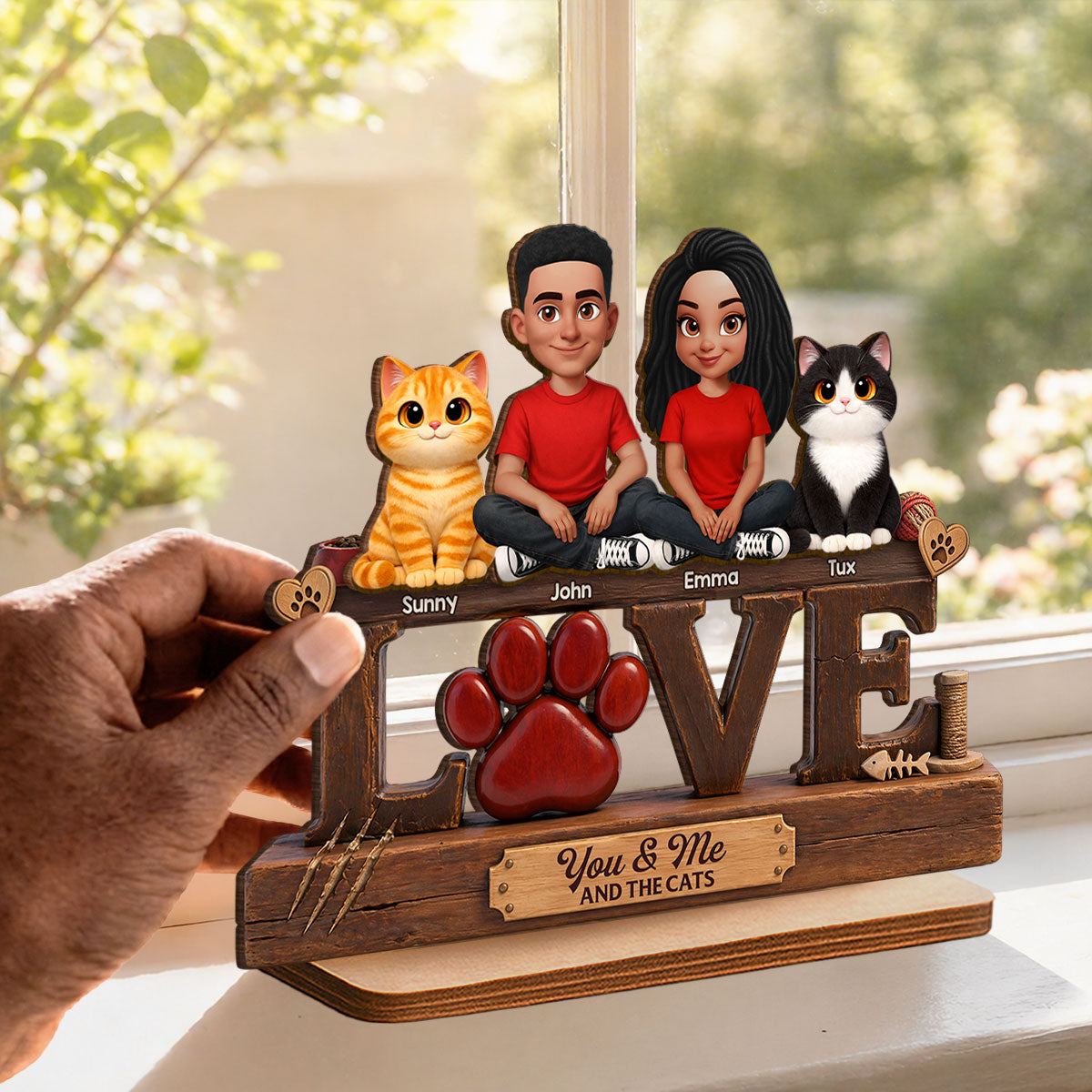 You & Me And The Cat - Personalized 2-Layered Wooden Plaque - Heartfelt Father's Day Gift For Cat Dad