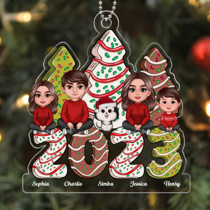 Family Crossed Legs Sitting Christmas Tree Cake Patterned Personalized Acrylic Ornament