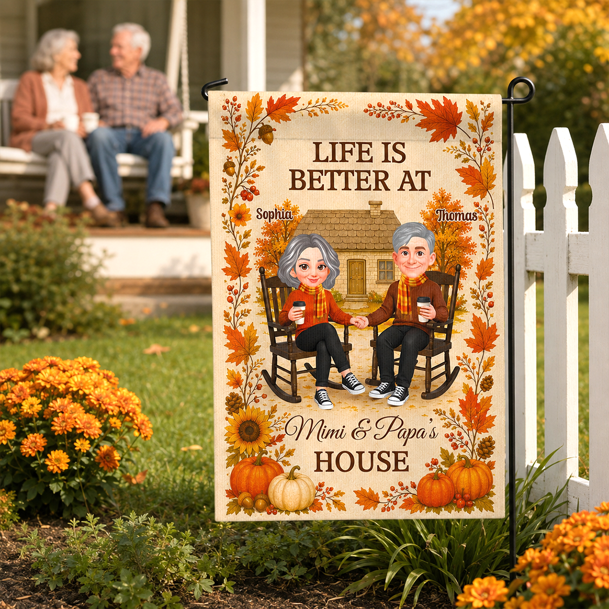 Cozy Fall At Grandparents House - Personalized Garden Flag