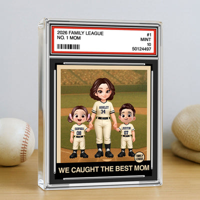I Caught the Best Mom Baseball Mom Trading Card - Personalized Acrylic Block Plaque - Heartfelt Gift for Mom, Wife