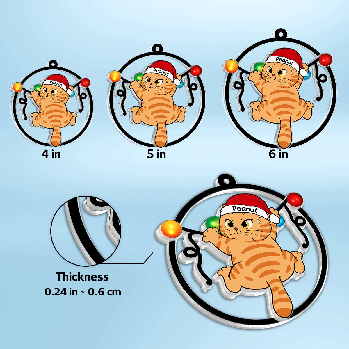 Cat Swinging Christmas Lights Personalized 2-Layer Acrylic Ornament, Christmas Decoration