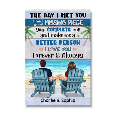 Couple Sitting Blue Pallete Beach Personalized Vertical Poster
