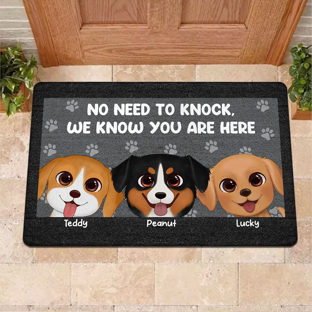 Watercolor Cute Dogs Paws Pattern Personalized Doormat
