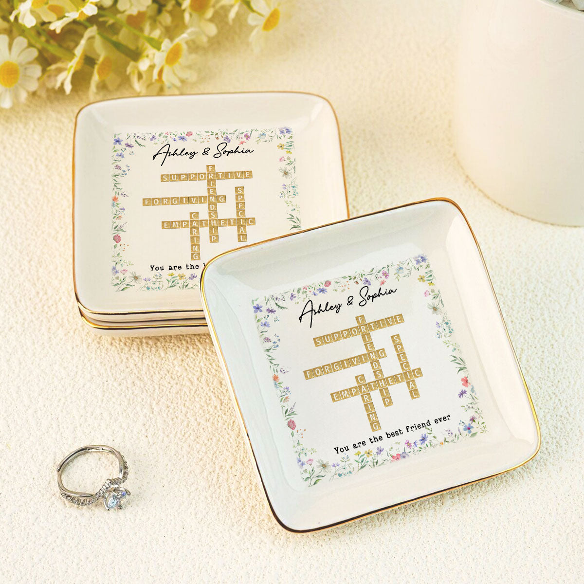 Best Friend Sister Ever Crossword Art - Created In A Moment Personalized Jewelry Dish , Birthday Gift for Bestie, Wedding Bridesmaid Gift