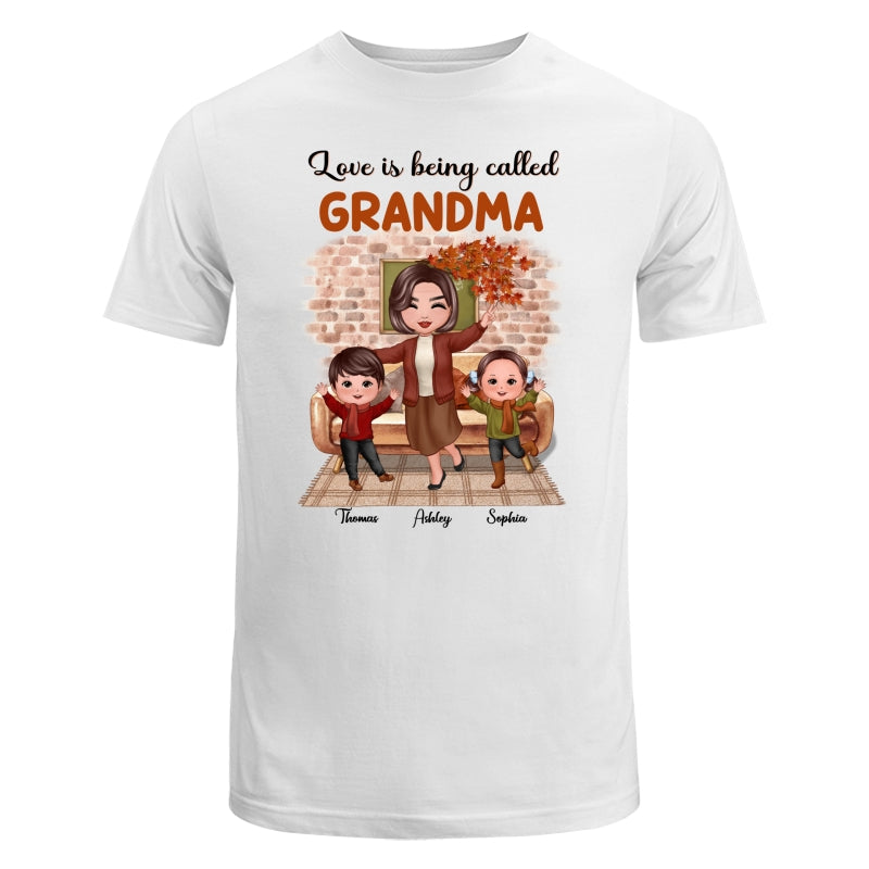 Fall Season Happy Doll Grandma And Grandkids Brick Background In House Personalized Shirt