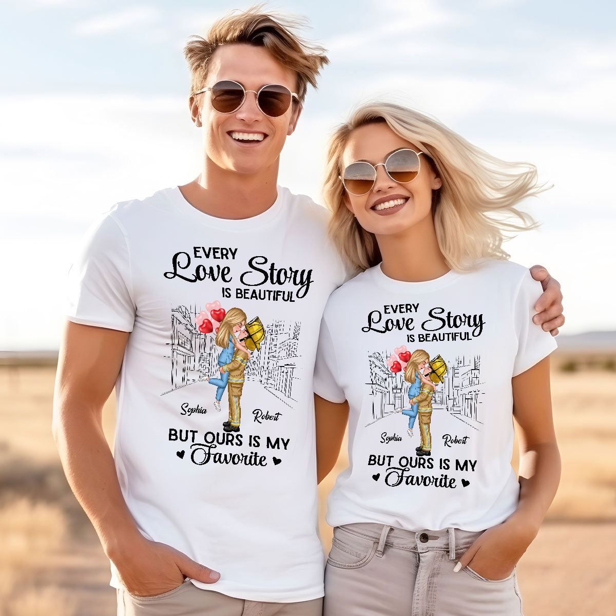 Our Love Story Is The Best Couple Hugging Kissing Gifts by Occupation Gift For Her Gift For Him Firefighter, Nurse, Police Officer Personalized Matching Shirts