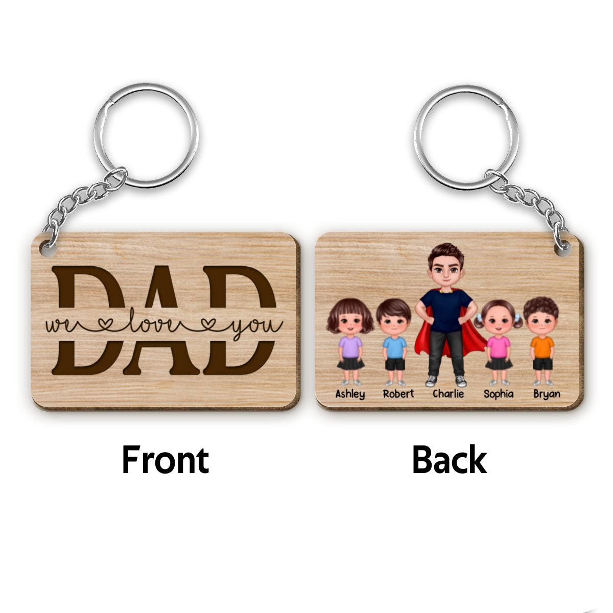 Best Dad Ever Doll Super Dad Man & Doll Kids Personalized Wooden Keychain