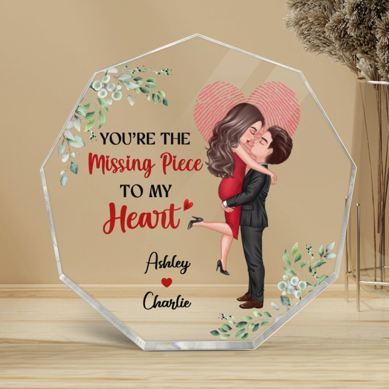 The Missing Piece Couple Heart Fingerprint Personalized Acrylic Nonagon Plaque