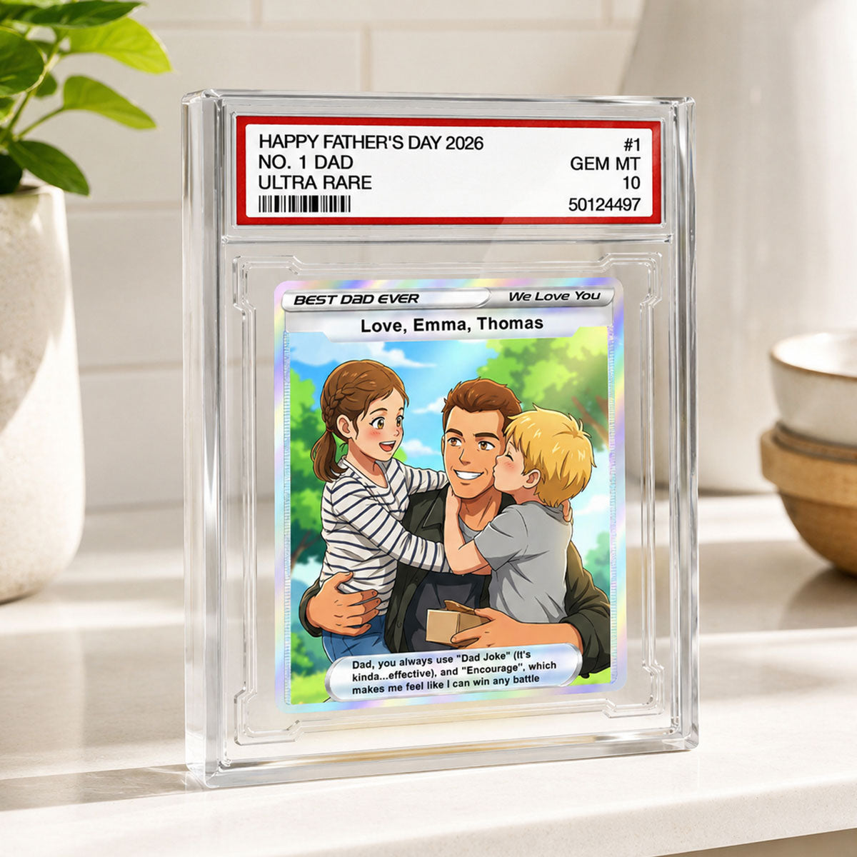 Best Dad Ever Trading Card Cartoon Style - Personalized Acrylic Block Plaque - Father's Day Gift For Dad, Husband