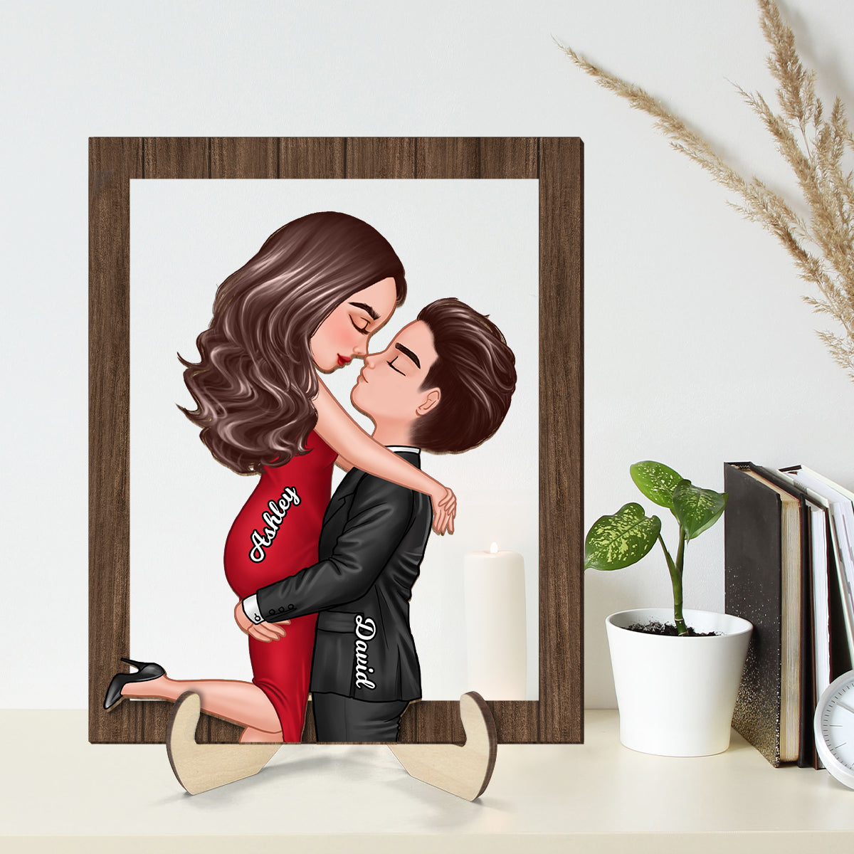 Couple Hugging Kissing Frame Personalized 2-layer Wooden Plaque, Gift For Him, For Her