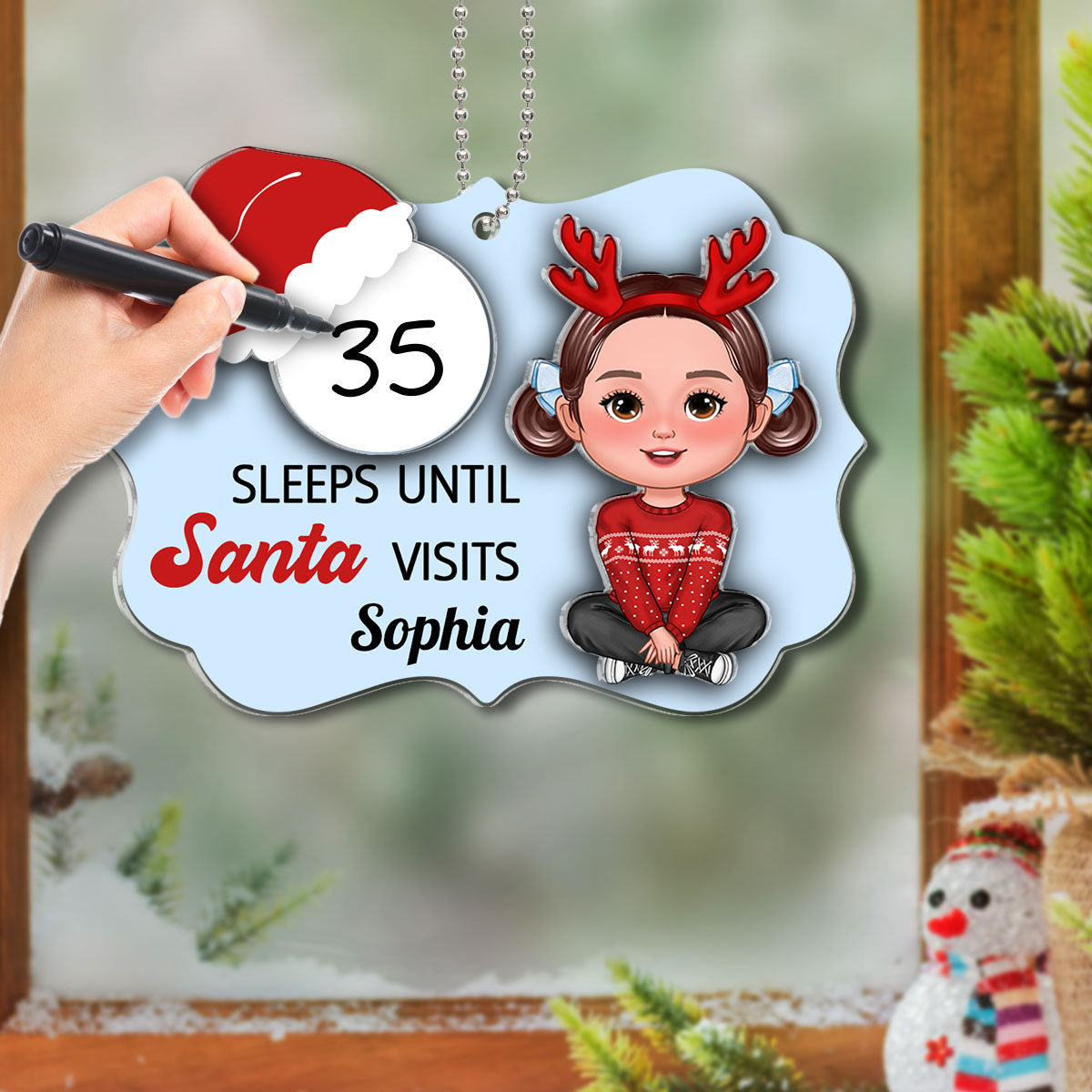 Cute Kid Countdown Sleeps Until Santa Visits Christmas Personalized 2-Layer Acrylic Ornament