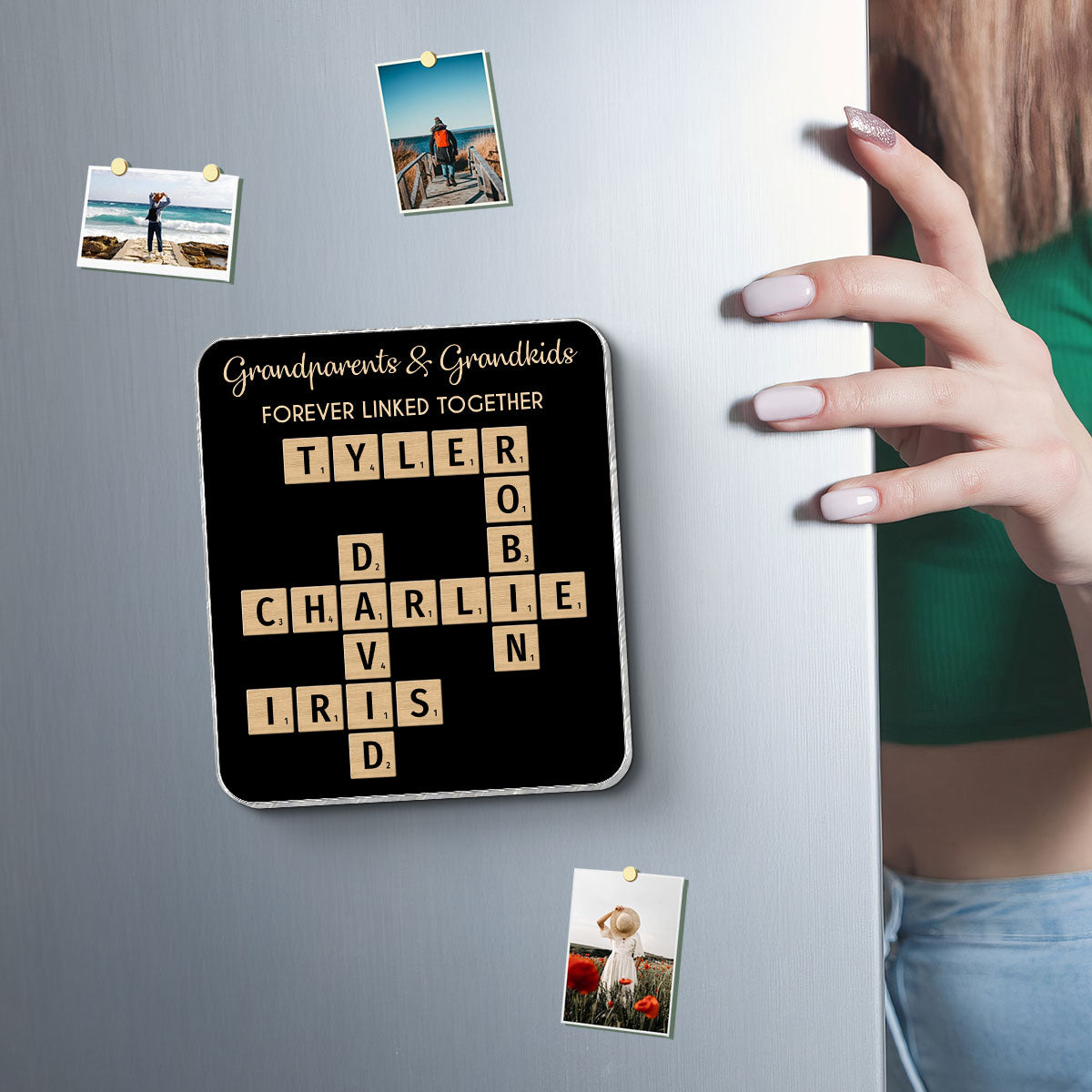 Grandparents & Grandkids Forever Linked Together Crossword Puzzle Personalized Acrylic Fridge Magnet, Gift For Large Family, Parent, Grandparents, Siblings, Brothers, Sisters