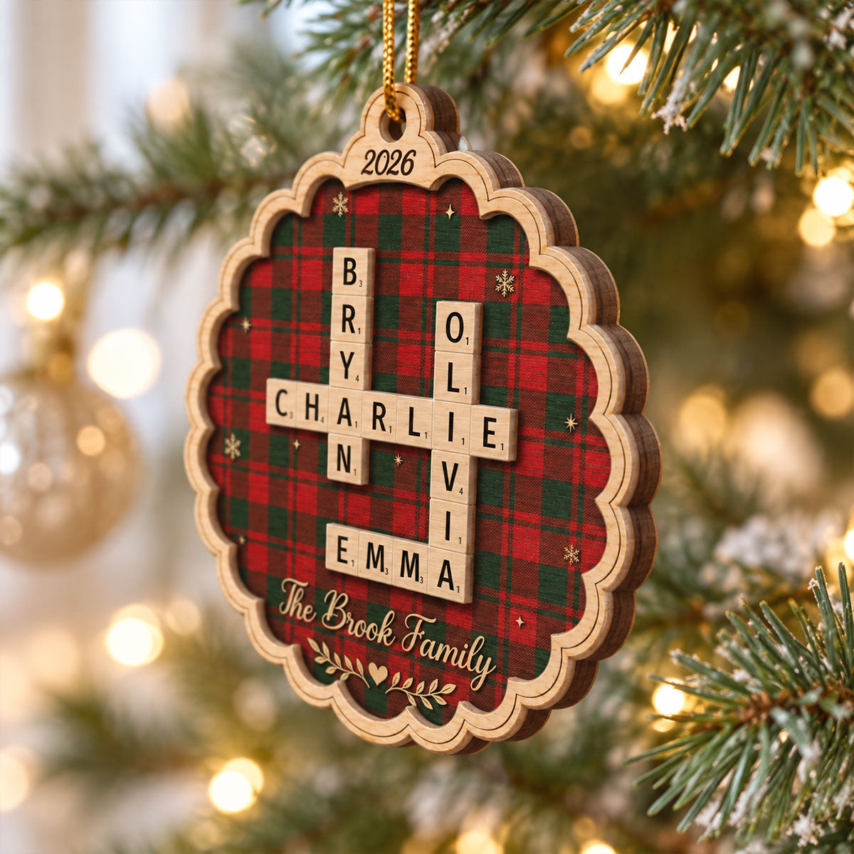 Name Puzzle Crossword Art - Personalized 2-Layer Wooden Ornament - Christmas Tree Decor For Grandparents, Family