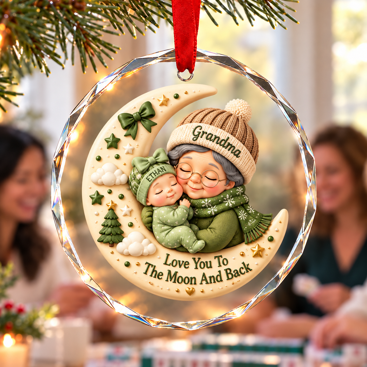 First Christmas as Grandma Love to the Moon and Back - Personalized Glass Ornament - Christmas Gift for Grandma
