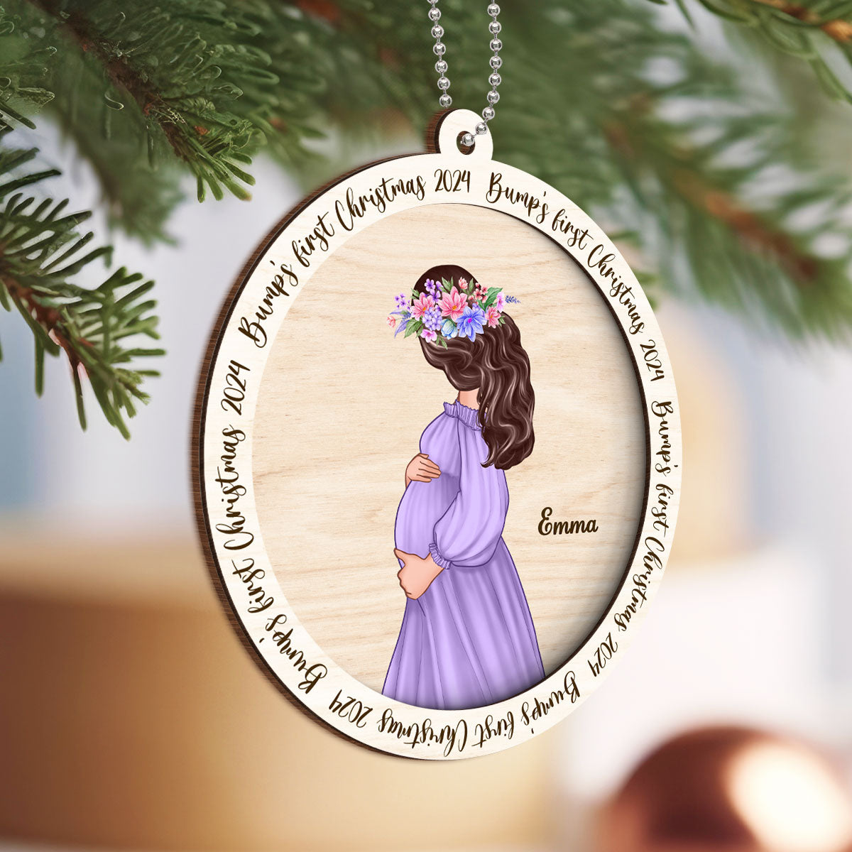 Christmas Baby Announcement, Baby Bump's First Christmas,  Pregnant Christmas 2-Layer Wooden Ornament
