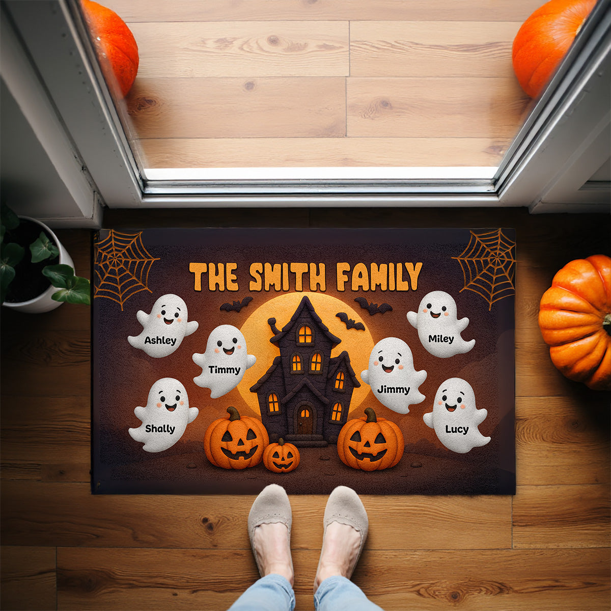 3D Effect Halloween Boo Family Haunted House Personalized Doormat, Halloween Home Decoration