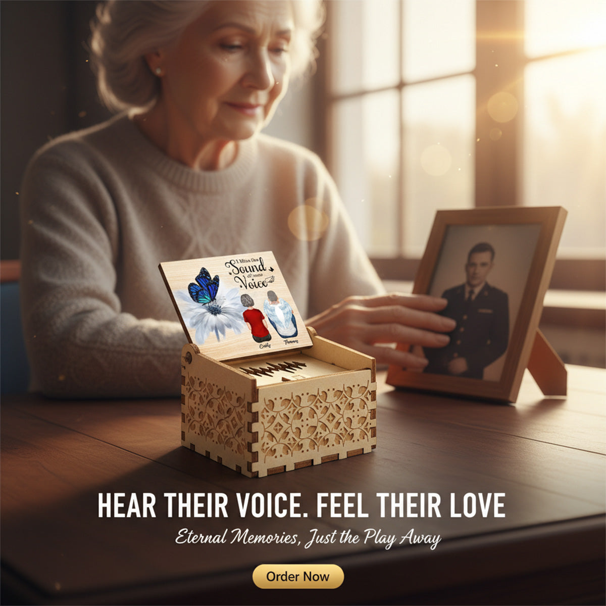 Upload Voice Message Butterfly On Daisy Miss Your Voice - Personalized Wooden Music Box - Memorial Gift, Remembrance Keepsake