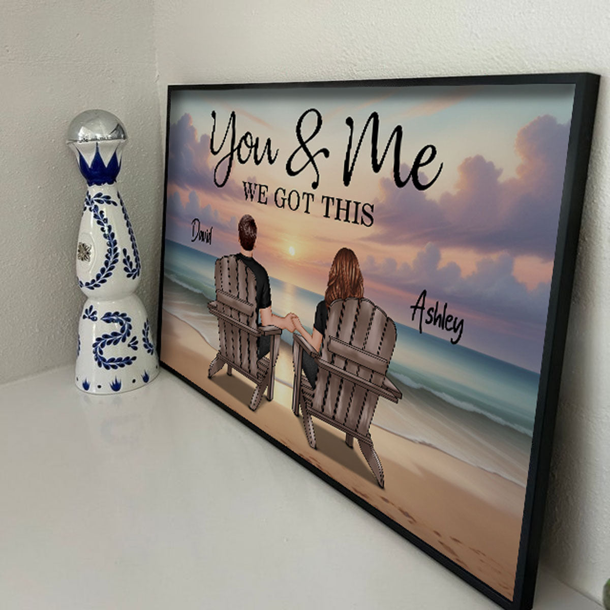 Eternal Sunset Personalized Beach Landscape Couple Poster, Anniversary Gift, Birthday Gift, Wedding Gift For Couple, For Him, For Her