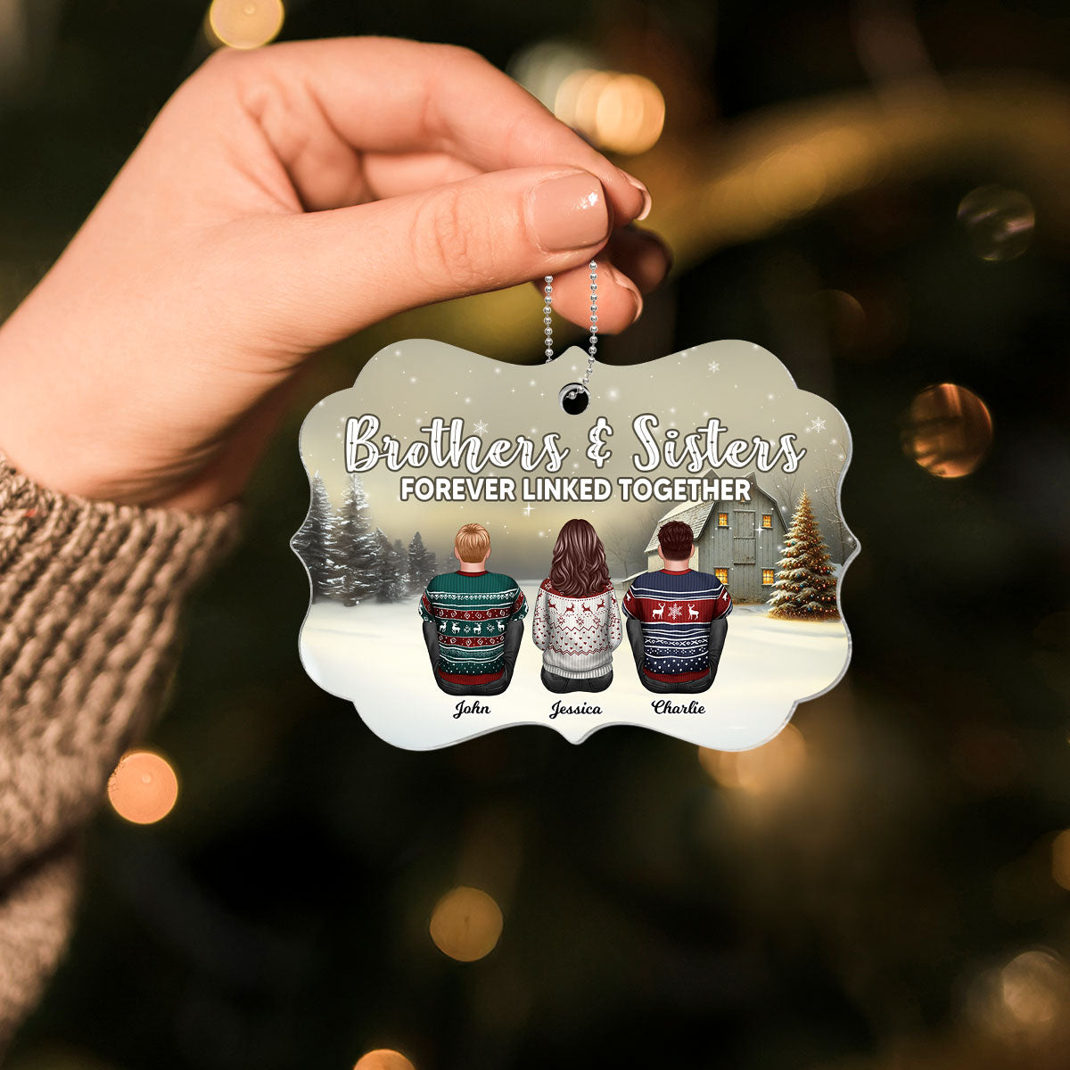 Brother Sisters Forever Linked Together Personalized Acrylic Ornament, Christmas Gift for Siblings