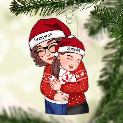 Christmas Cute Grandma Hugging Kid Gift For Granddaughter Grandson Personalized Acrylic Ornament