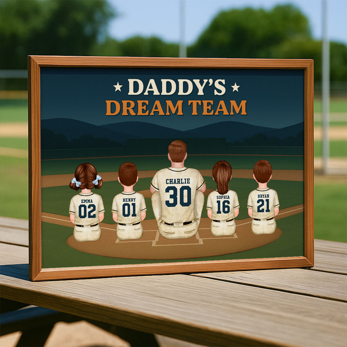 Retro Night Baseball Daddy's Dream Team Personalized Poster, Gift For Dad